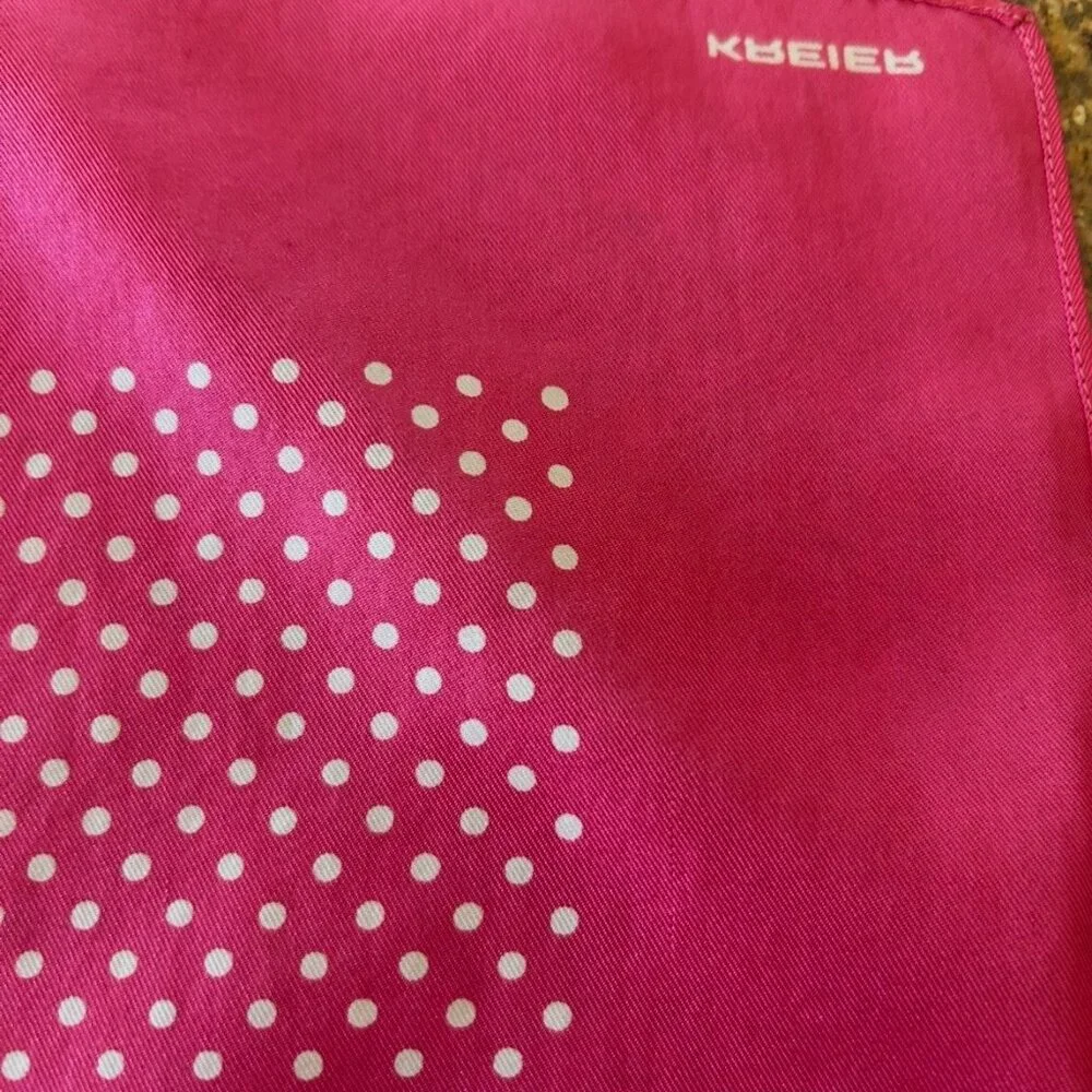 Kreier Pink with White Polka Dots Silk Scarf Made in Switzerland 26" x 26" - Picture 10 of 13